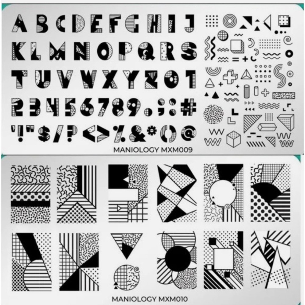 Maniology Mani x Me MXM009 MXM010 Memphis Mod Nail Stamping Plates NIB New Rare